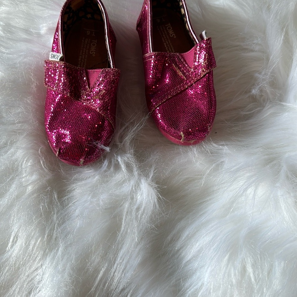 Toms Pink Glitter Moccasins